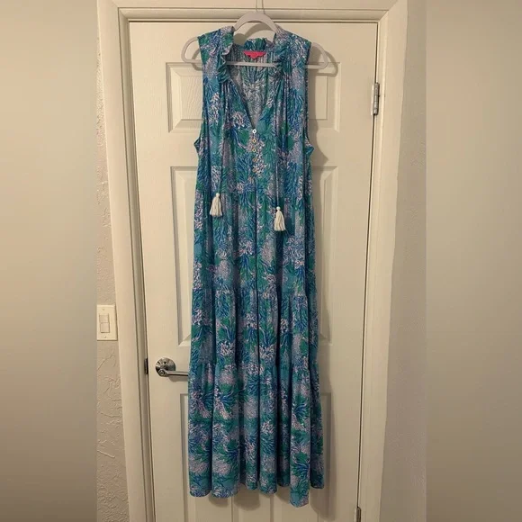 Lilly Pulitzer Malone Cotton Maxi Dress 💚🩷🩵 - Picture 3 of 13